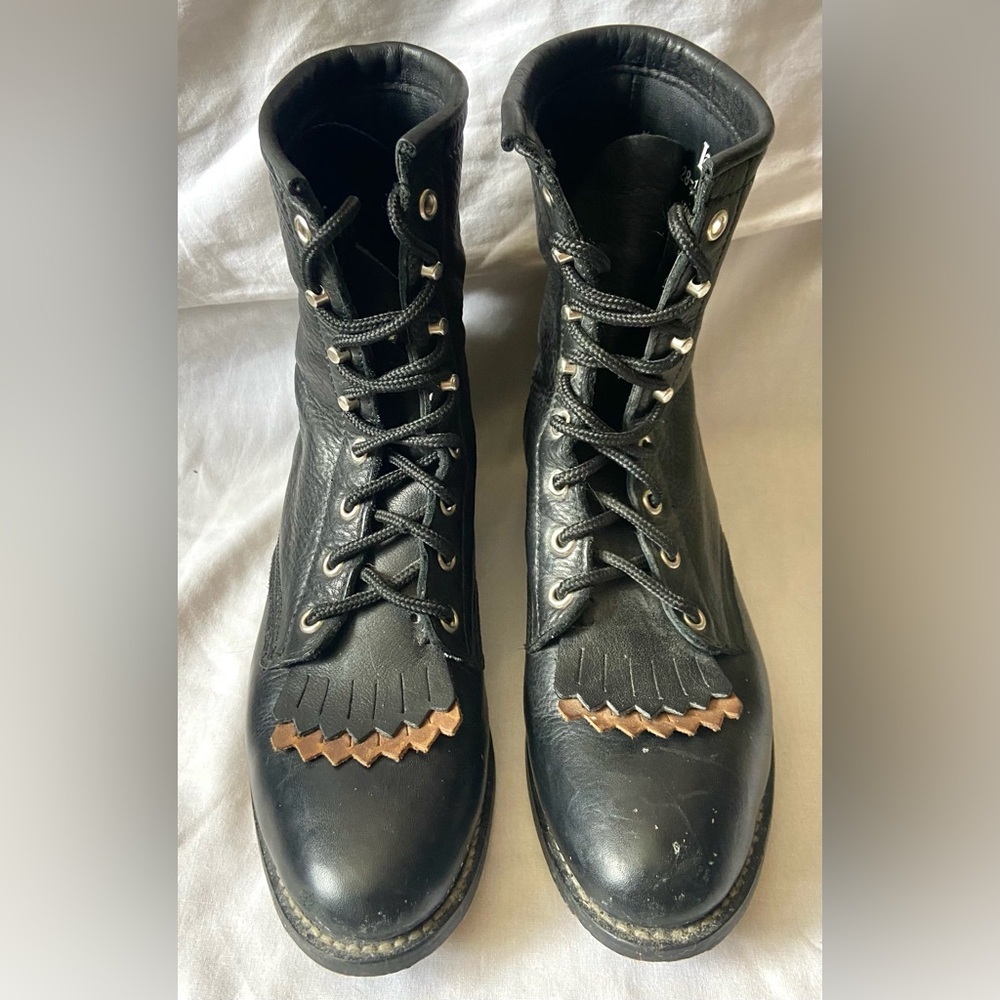 Laredo Women's Black Leather Lace Up Roper Style Western Ankle Boots 8.5M - Picture 1 of 6